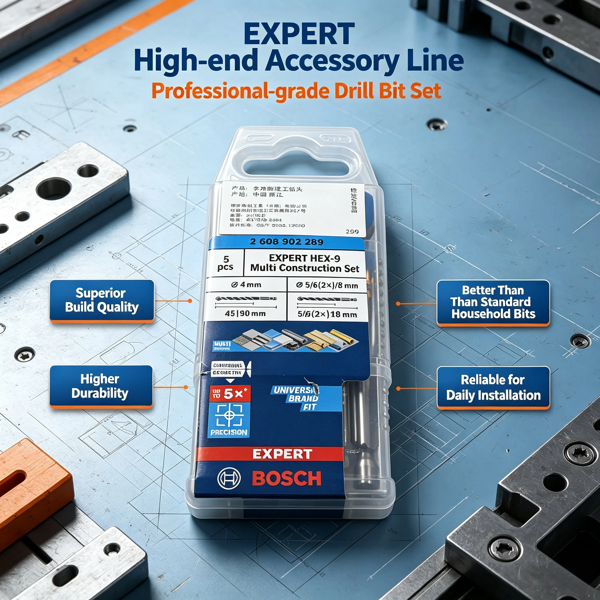 Drill Bit Set - BOSCH 2608902289 EXPERT HEX-9 Multi-Konstruktions-Bohrerset Sechskantschaft